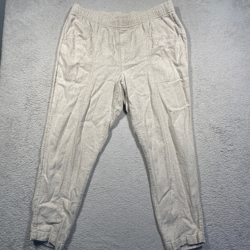 Old Navy Linen Taper Pants Womens L Flax Beige Elastic Waist Casual Comfort